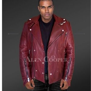 Alen Cooper-Brown Tan XL Real Leather Biker Moto Jacket For Men NWOT